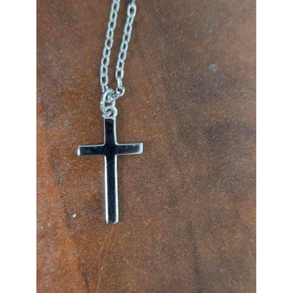 Sterling Silver Cross Pendant Necklace S925 Polished Minimalist Jewelry 18-20in